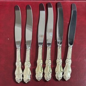 Set of 6 Silver Butter Knives with Ornate Handles